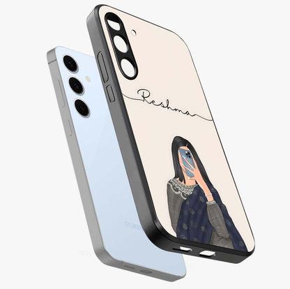 Mirror Mood Muse With Custom Name Glass Case displayed in angled mockup highlighting aesthetic mirror inspired design with custom name feature.