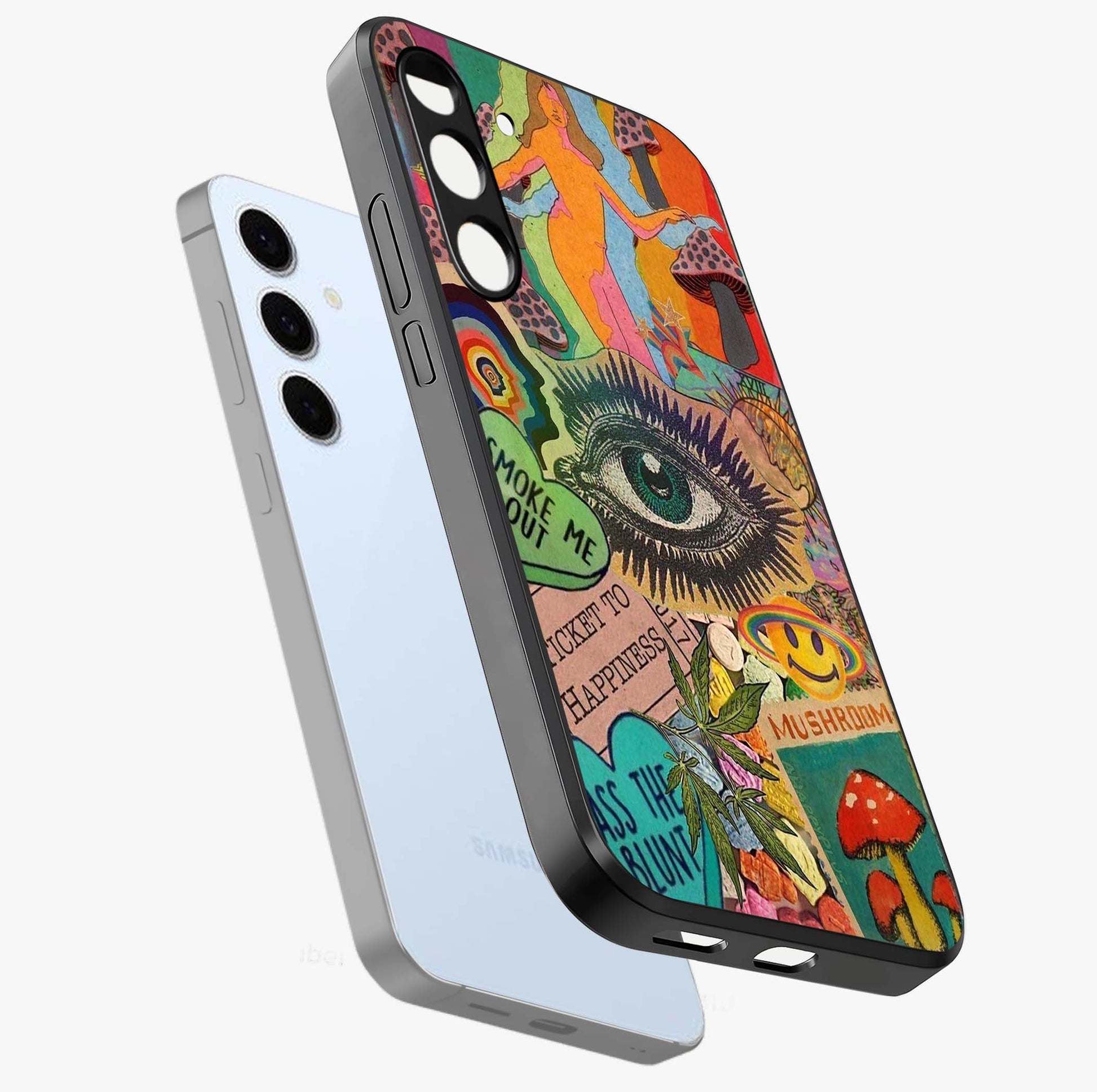Mystic Eye Wonderland Glass Case displayed in angled mockup highlighting magical eye illustration with dreamy aesthetic.
