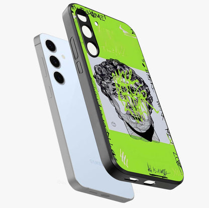 Neo Graffiti Rebellion Glass Case displayed in angled mockup highlighting urban street art design with rebellious aesthetic.