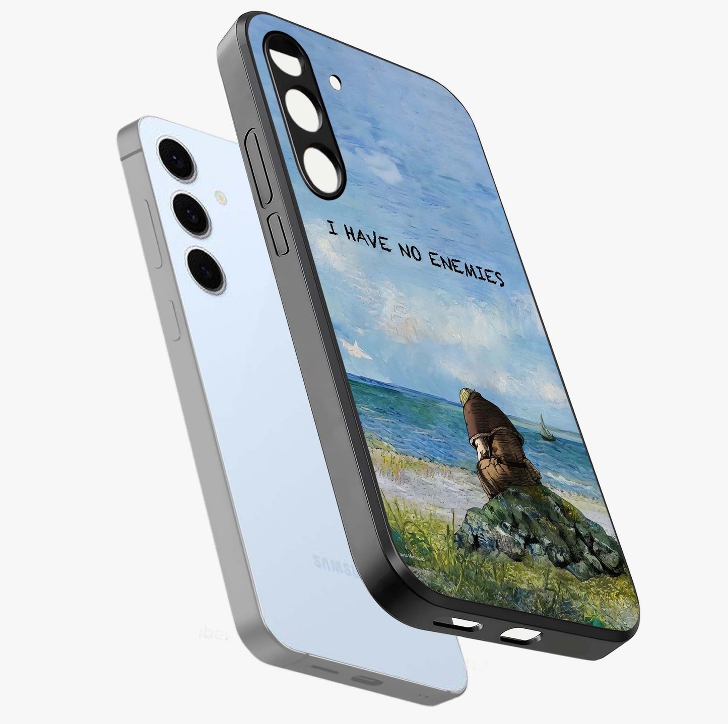 Peace Beyond War Glass Case displayed in angled mockup highlighting meaningful message design with artistic aesthetic style.