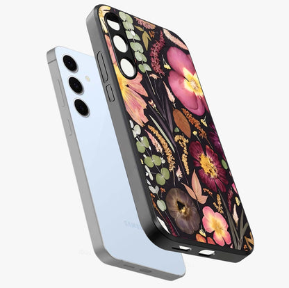 Petal Dream Tapestry Glass Case displayed in angled mockup highlighting decorative petal pattern with elegant botanical aesthetic.