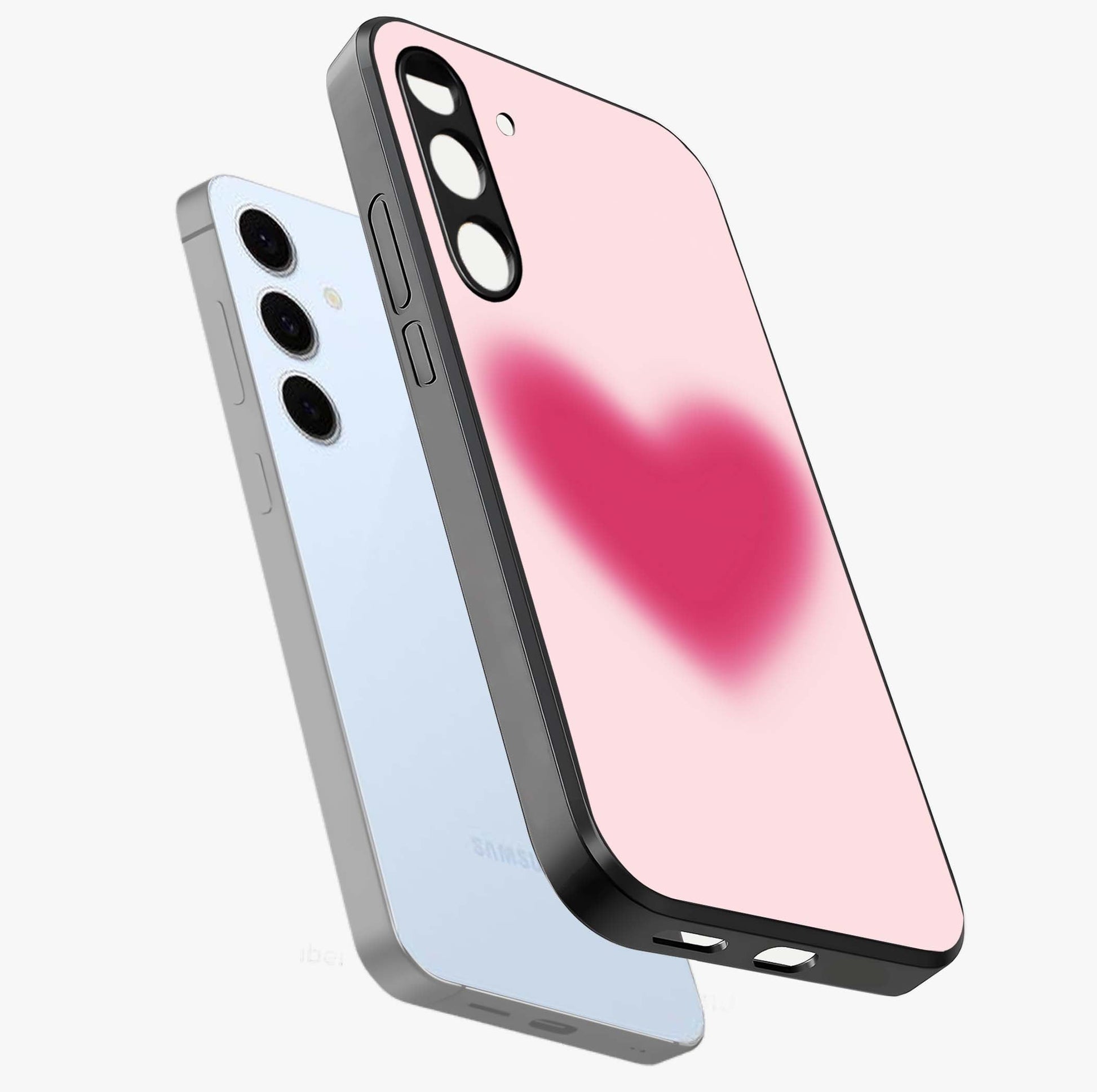 Pink Aura Heart Glass Case displayed in angled mockup highlighting vibrant pink heart design with dreamy aura aesthetic.