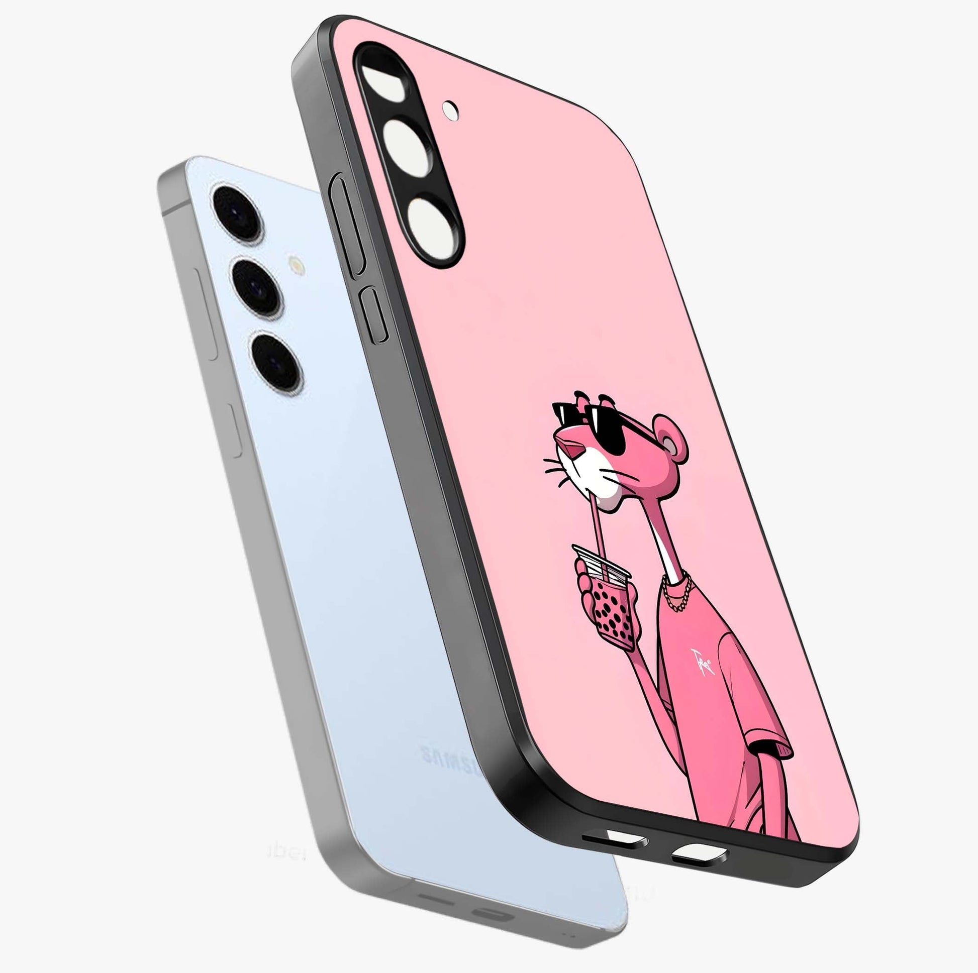 Pink Panther Glass Case displayed in angled mockup highlighting playful cartoon character design with vibrant pink aesthetic.