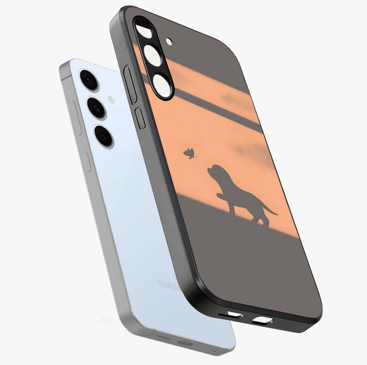 Puppy Shadow Art Glass Case displayed in angled mockup highlighting playful dog illustration with artistic shadow aesthetic.