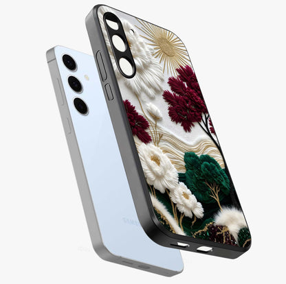 Radiant Bloom Elegance Glass Case displayed in angled mockup highlighting graceful floral design with radiant aesthetic style.