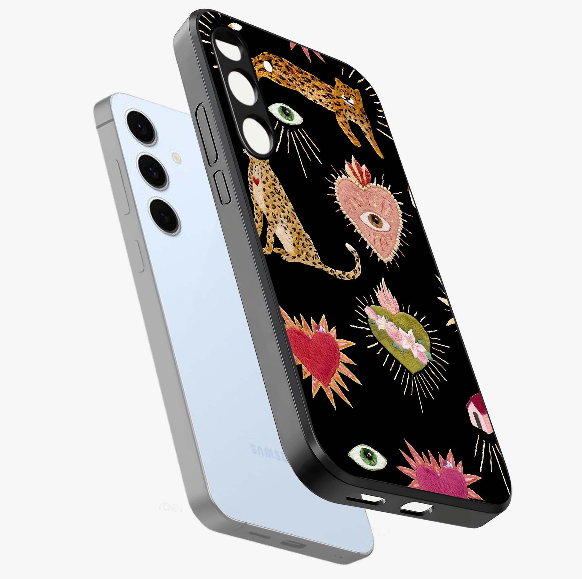 Sacred Jungle Heart Glass Case displayed in angled mockup highlighting lush tropical design with natural aesthetic style.