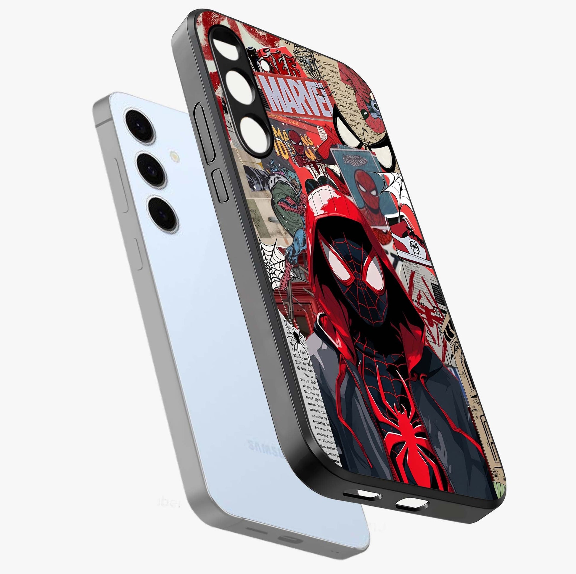Spider Collage Street Glass Case displayed in angled mockup highlighting dynamic street style collage design with comic aesthetic.