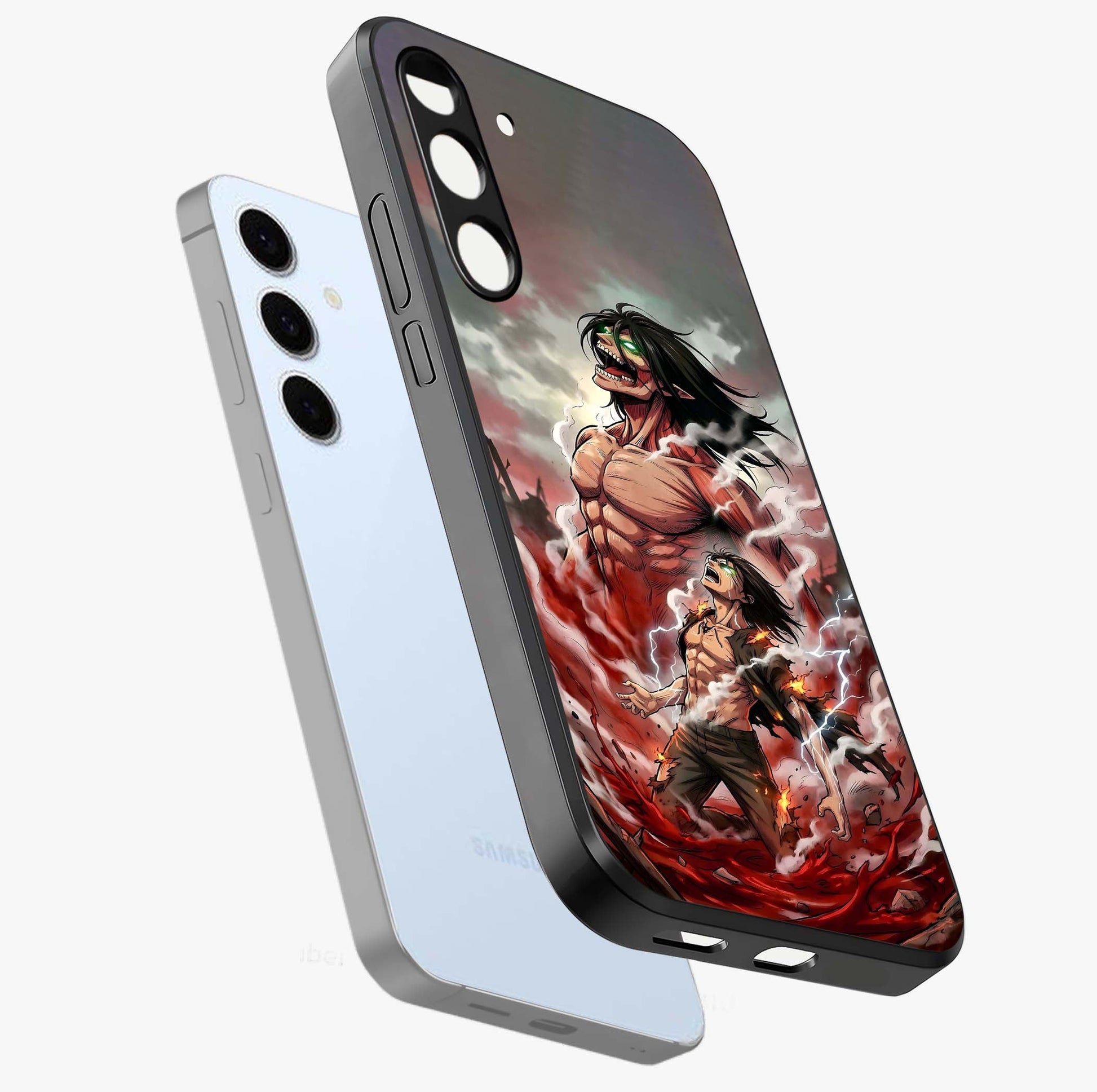 Titan Awakening Fury Glass Case displayed in angled mockup highlighting dramatic giant warrior design with bold anime aesthetic.