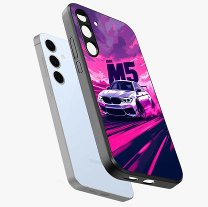 Velocity Drift Pulse Glass Case displayed in angled mockup highlighting dynamic drift design with sporty automotive aesthetic.