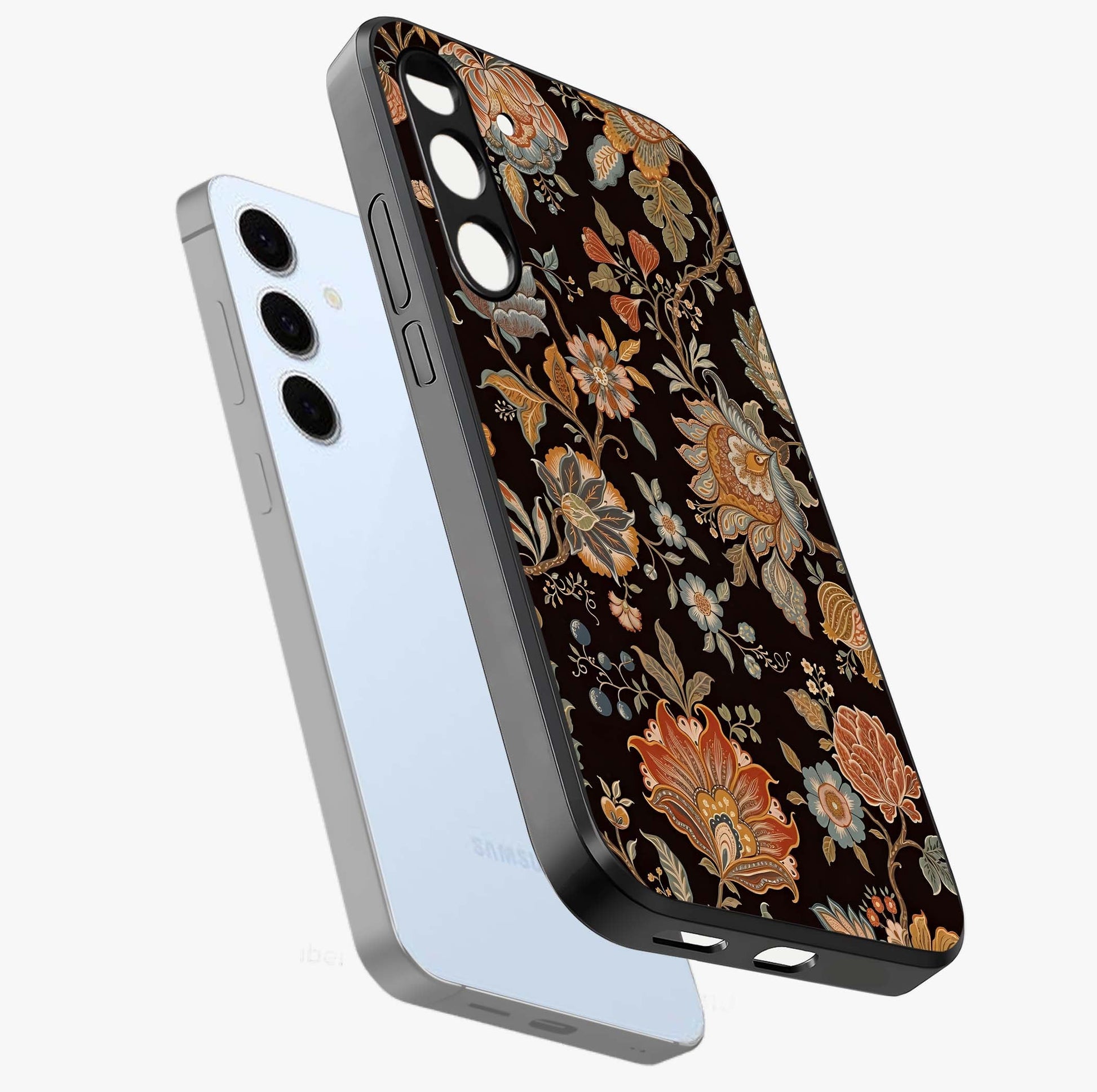 Vintage Floral Dream Glass Case displayed in angled mockup highlighting elegant vintage flower design with soft aesthetic style.