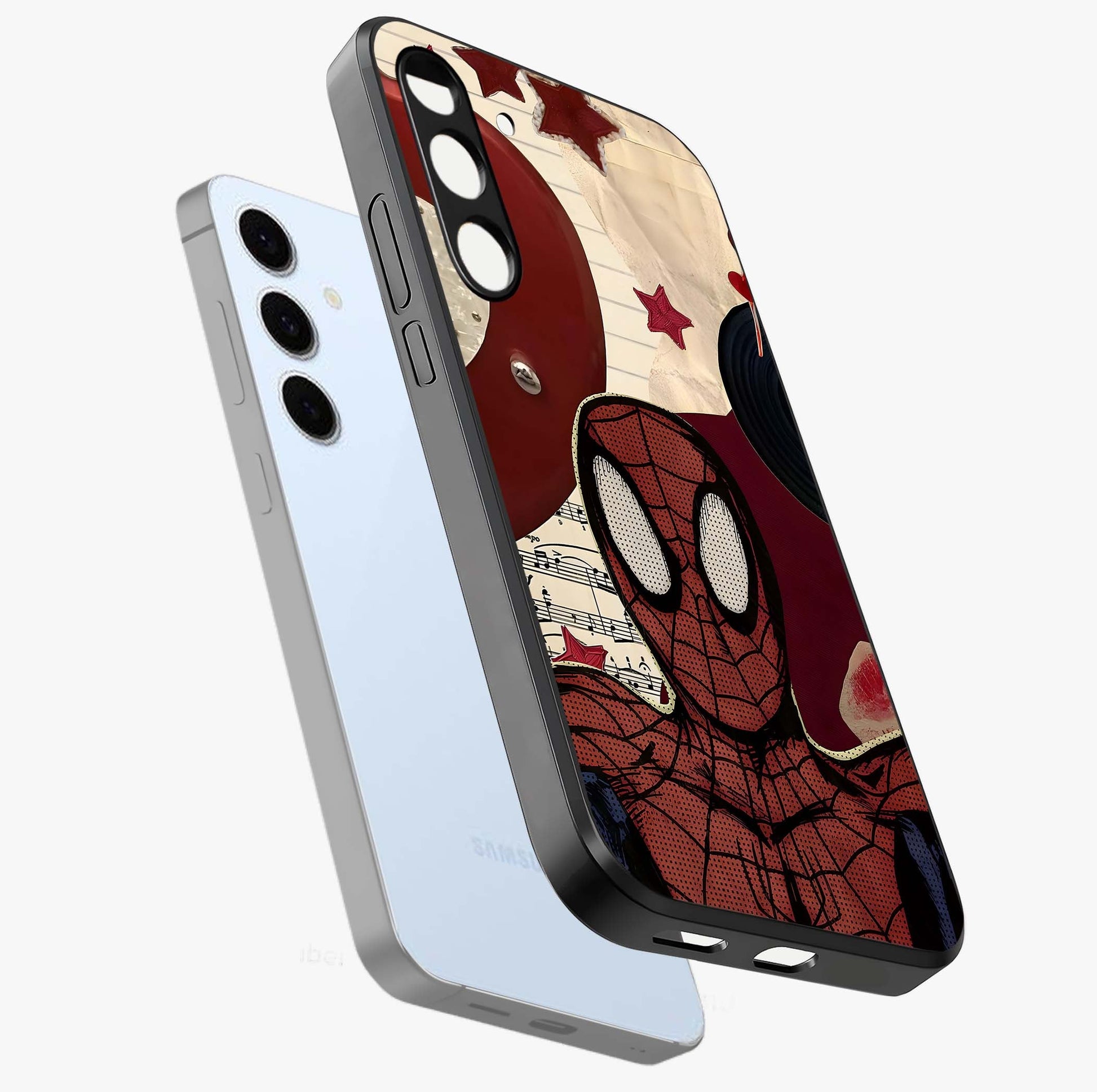 Web Warrior Vibes Glass Case displayed in angled mockup highlighting dynamic web design with comic style aesthetic.