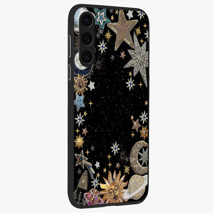Galactic Jewel Stars Glass Case upright view showcasing glittering star jewel artwork with vibrant galaxy theme.