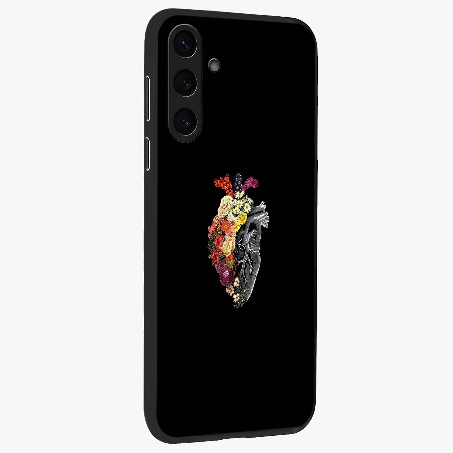 Heart With Flowers Glass Case upright view showcasing decorative heart and floral artwork with sweet romantic theme.