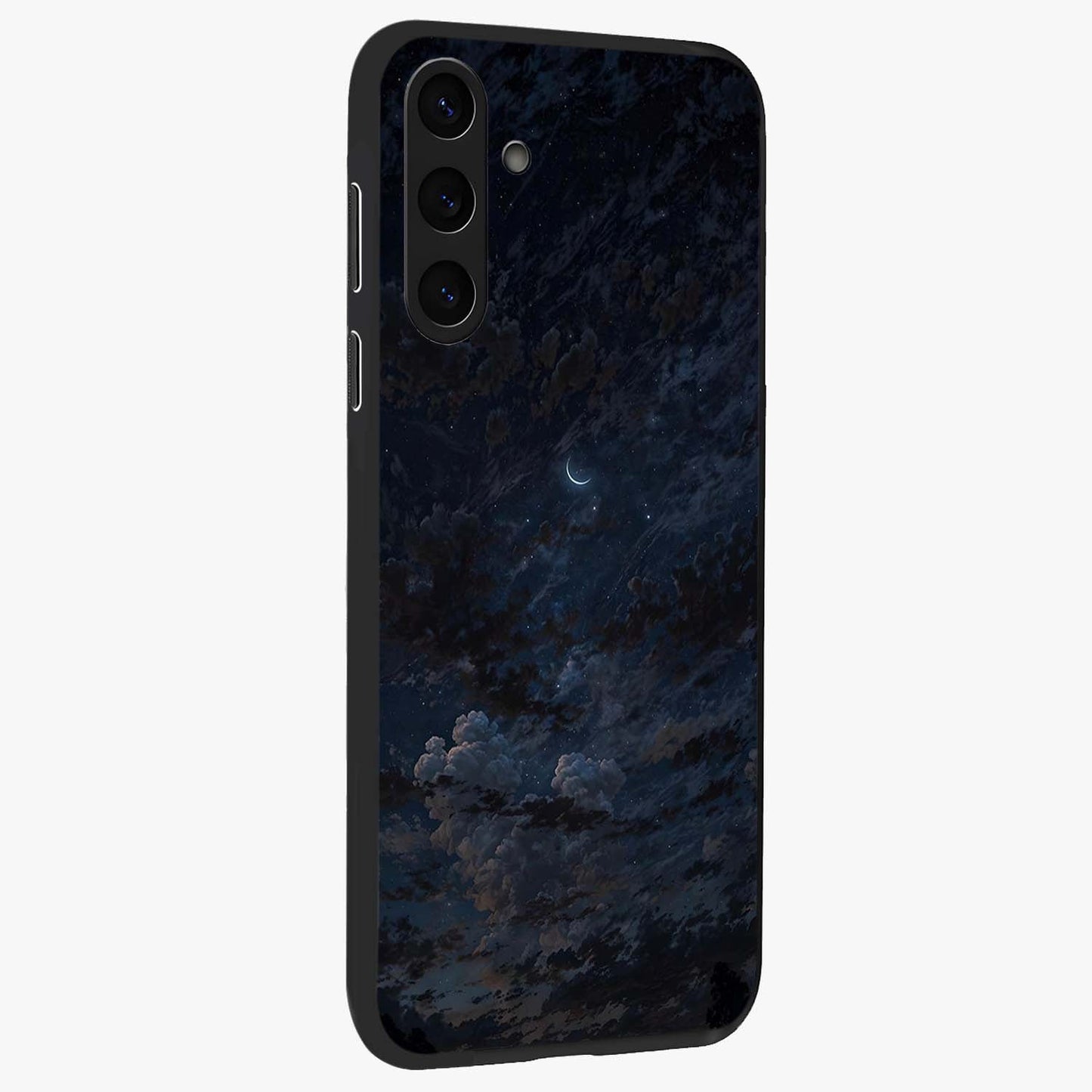 Lunar Veil Silence Glass Case upright view showcasing calm moon themed artwork with serene night atmosphere.