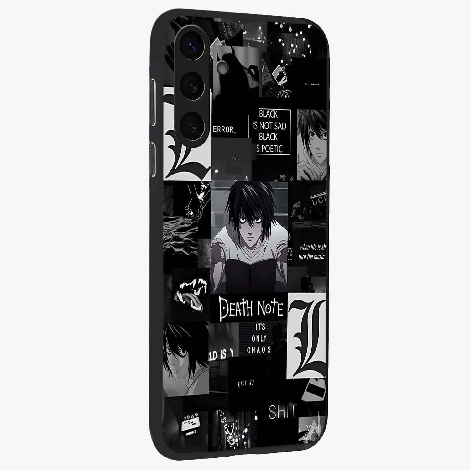 Midnight Chaos Mind Glass Case upright view showcasing expressive abstract artwork with bold dark theme.