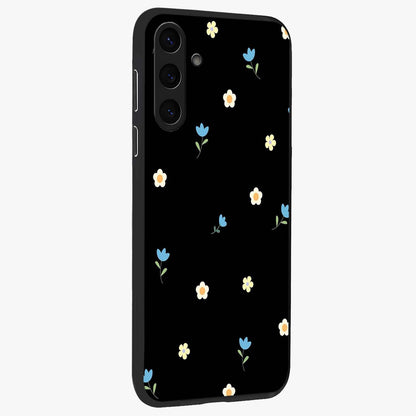 Minimal Petal Whispers Glass Case upright view showcasing elegant floral artwork with modern minimalist style.