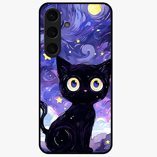 Abstract Cat Art Glass Case showing flat back view with artistic cat illustration and glossy glass finish.
