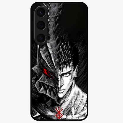 Berserker Blood Oath Glass Case showing flat back view with fierce warrior inspired artwork and glossy glass finish.