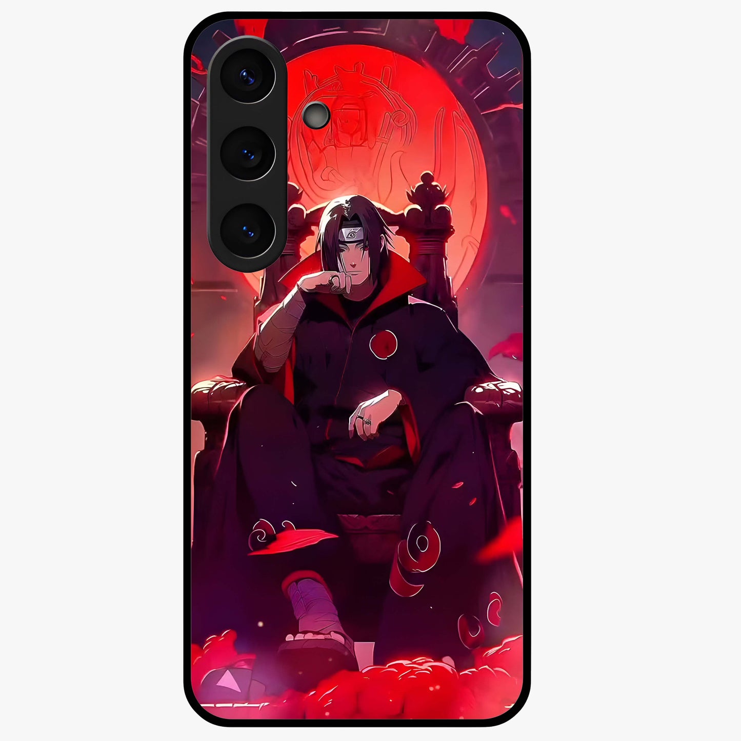 Blood Moon Sovereign Glass Case showing flat back view with mystical blood moon artwork and glossy glass finish.