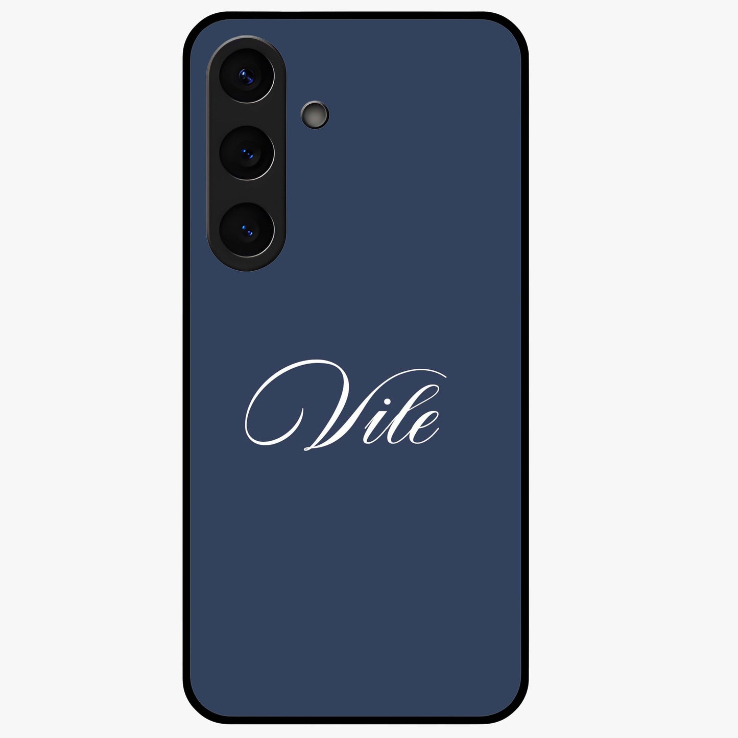 Blue Background Personalized Custom Name Glass Case showing flat back view with minimal blue background and custom name design.