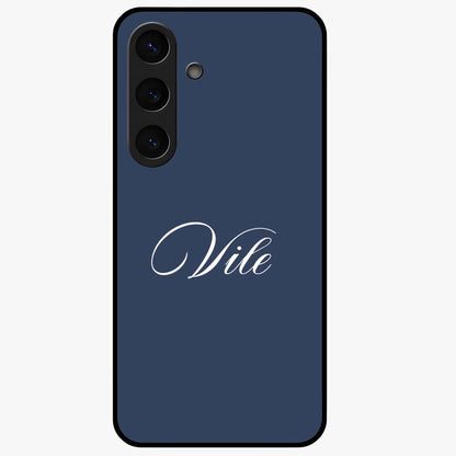 Blue Background Personalized Custom Name Glass Case showing flat back view with minimal blue background and custom name design.