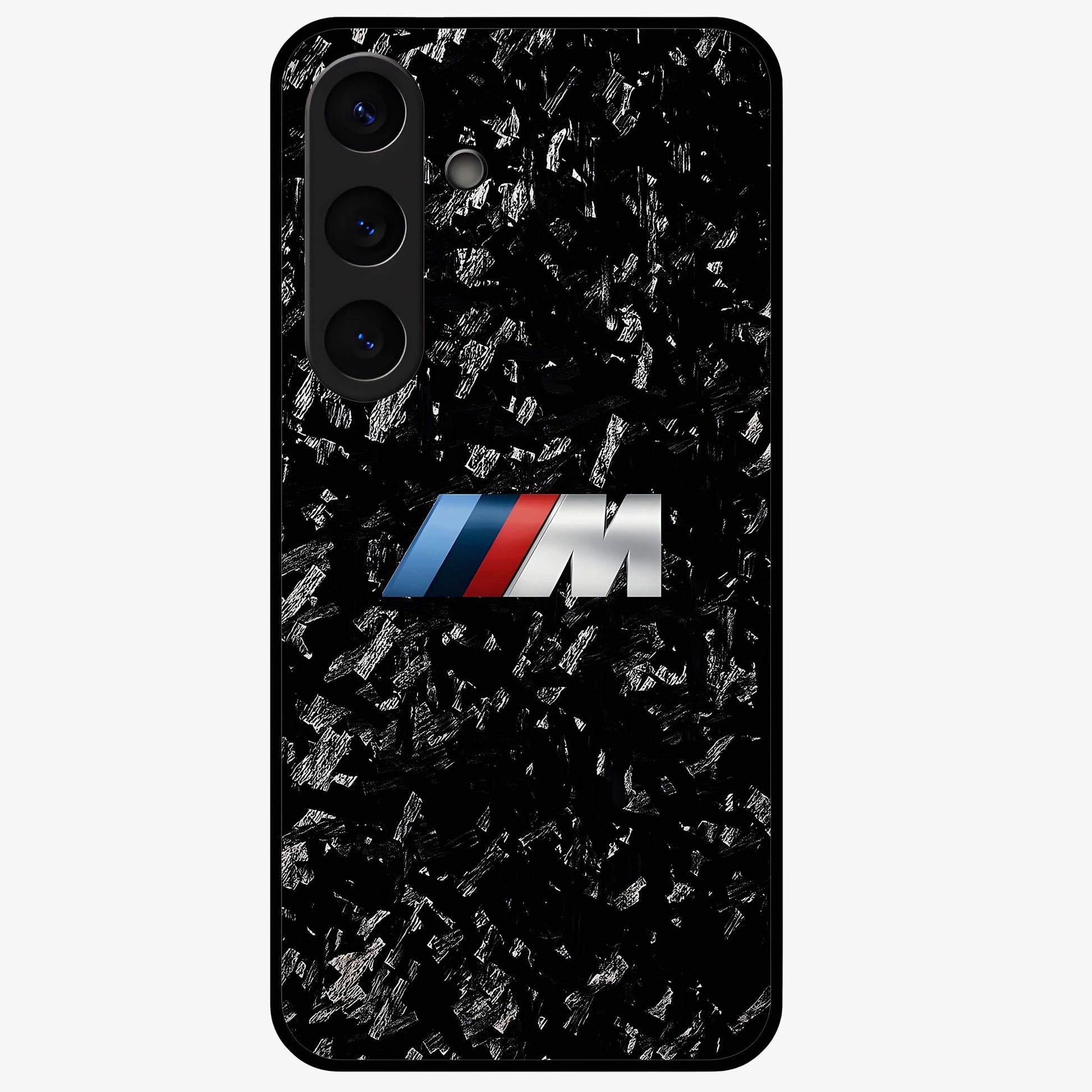 Carbon Speed Mark Glass Case showing flat back view with sporty carbon pattern artwork and glossy glass finish.