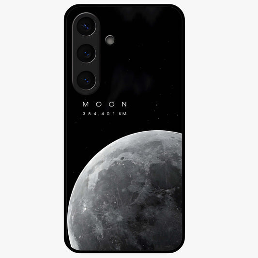Cosmic Moon Glow Glass Case showing flat back view with glowing moon artwork and glossy glass finish.