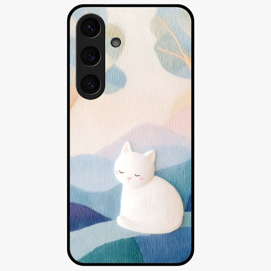Cotton Dream Cat Glass Case showing flat back view with soft dreamy cat artwork and glossy glass finish.
