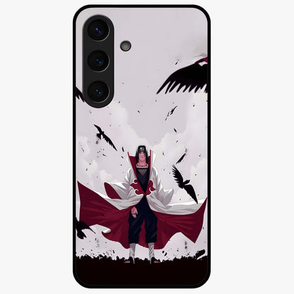 Crimson Crow Ascension Glass Case showing flat back view with mystical crow artwork and glossy glass finish.