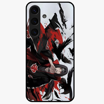 Crimson Crow Illusion Glass Case showing flat back view with artistic crow illusion artwork and glossy glass finish.