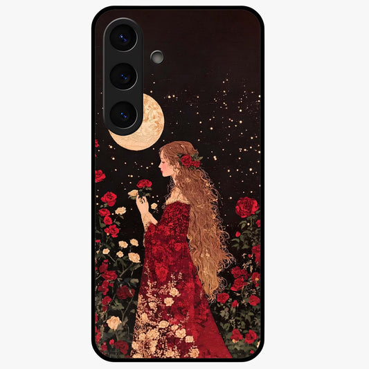 Crimson Dreams Glass Case showing flat back view with dreamy crimson artwork and glossy glass finish.