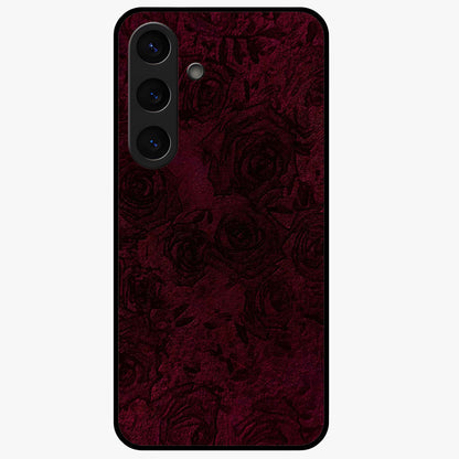 Crimson Fade Flow Glass Case showing flat back view with flowing crimson gradient artwork and glossy glass finish.