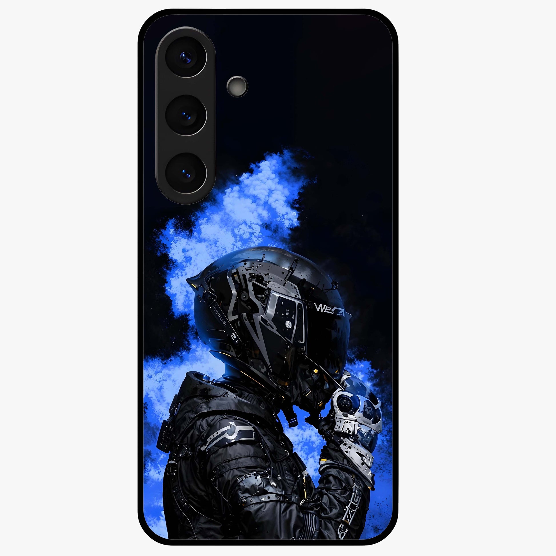 Cyber Sentinel Protocol Glass Case showing flat back view with futuristic cyber themed artwork and glossy glass finish.