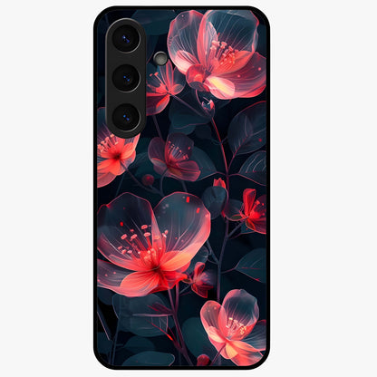 Dark Shade of Flower Glass Case showing flat back view with elegant dark floral artwork and glossy glass finish.