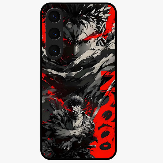 Demon Sword Resolve Glass Case showing flat back view with fierce sword warrior artwork and glossy glass finish.