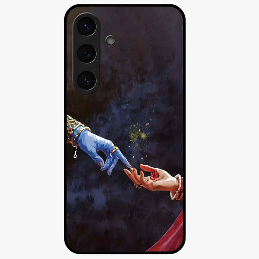 Divine Touch Eternal Glass Case showing flat back view with spiritual themed artwork and glossy glass finish.