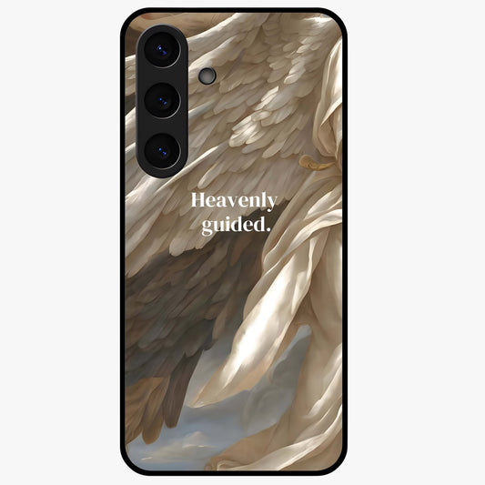 Divine Winged Grace Glass Case showing flat back view with elegant wing inspired artwork and glossy glass finish.