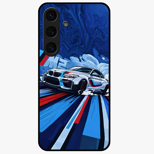 Drift Power Rush Glass Case showing flat back view with dynamic racing inspired artwork and glossy glass finish.