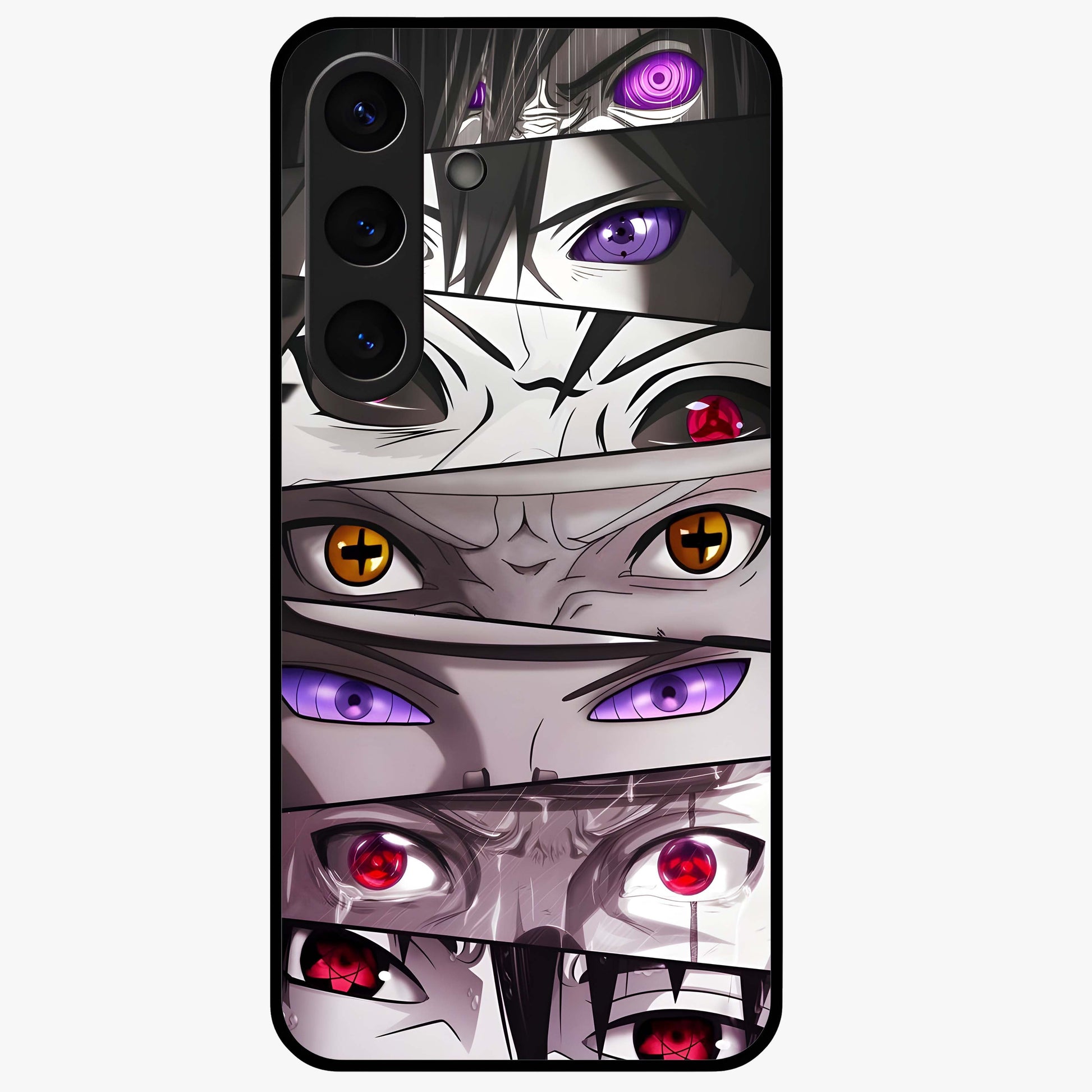 Eyes of Destiny Glass Case showing flat back view with striking eye themed artwork and glossy glass finish.