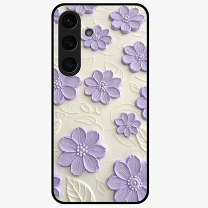 Floral Wall Art With Purple Flowers Glass Case showing flat back view with purple flower artwork and glossy glass finish.