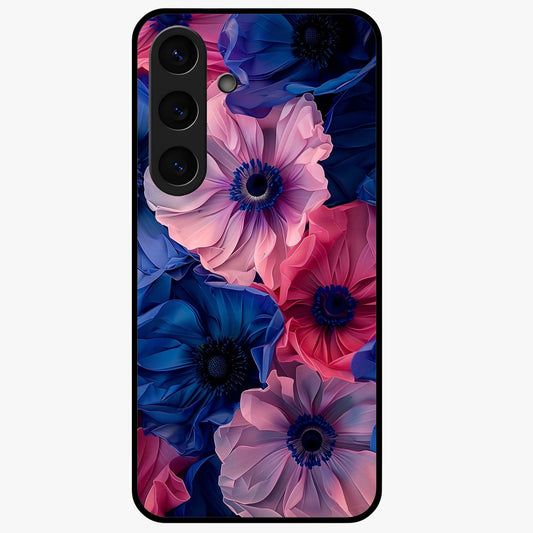 Flower Paper Art Pattern Glass Case showing flat back view with paper cut style floral artwork and glossy glass finish.