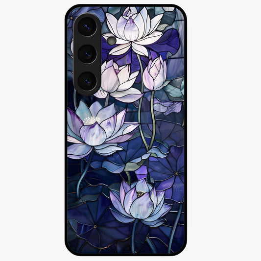 Gloss Petal Rush Glass Case showing flat back view with glossy flower petal artwork and smooth glass finish.