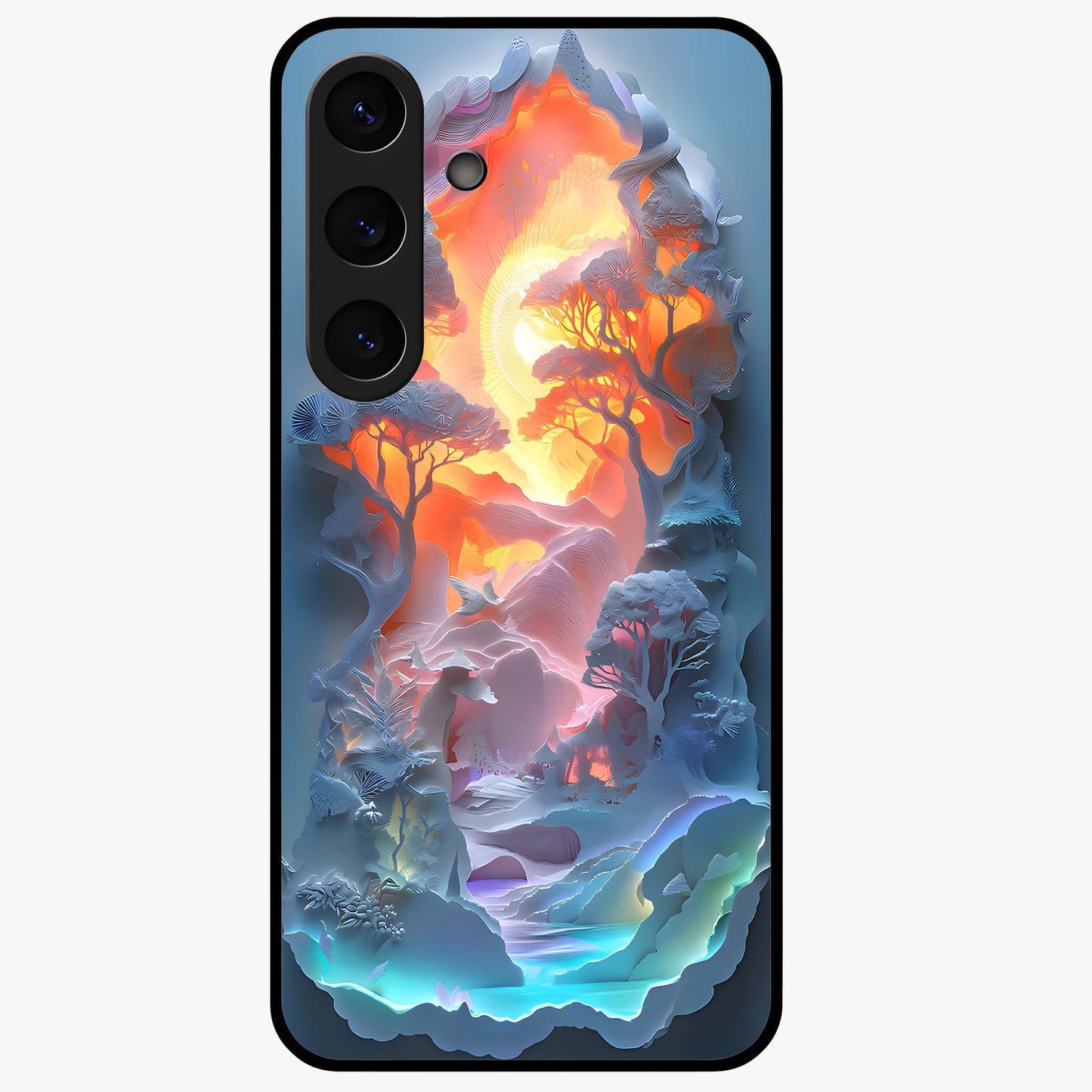 Glow Forest Portal Glass Case showing flat back view with glowing forest portal artwork and glossy glass finish.