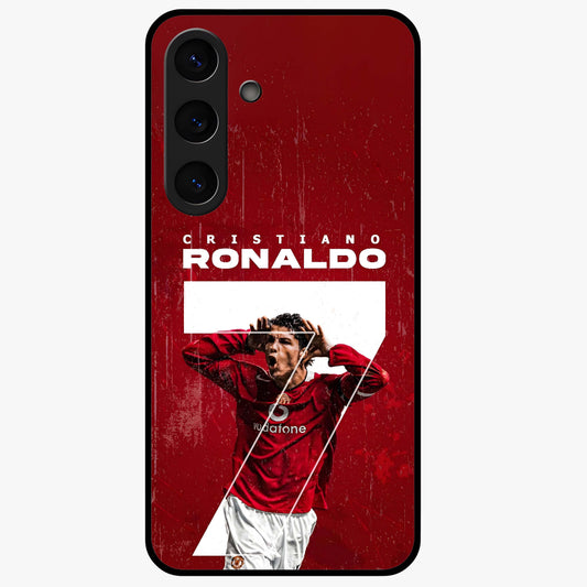 Goal Celebration Legacy Glass Case showing flat back view with football celebration inspired artwork and glossy glass finish.