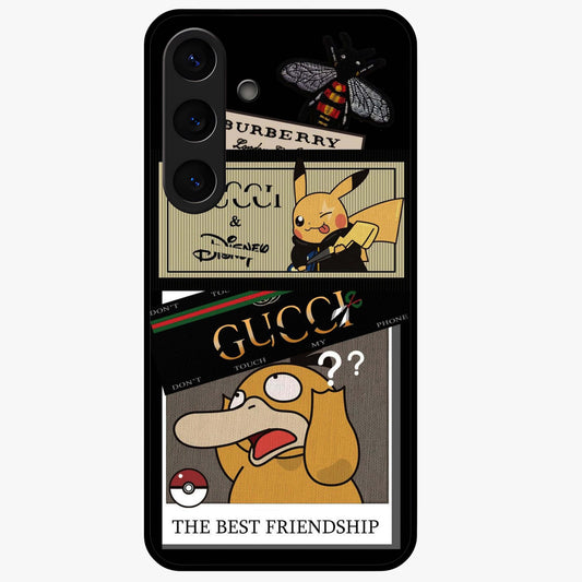 Gucci Play Mashup Glass Case showing flat back view with luxury inspired graphic artwork and glossy glass finish.