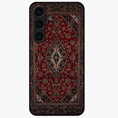 Heritage Carpet Royale Glass Case showing flat back view with ornate Persian carpet inspired pattern and glossy glass finish.