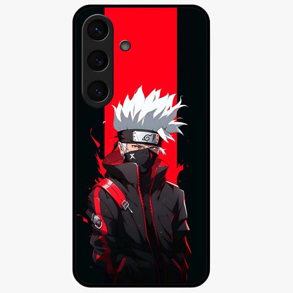Kakashi Scarlet Shadow Glass Case showing flat back view with powerful anime ninja artwork and glossy glass finish.