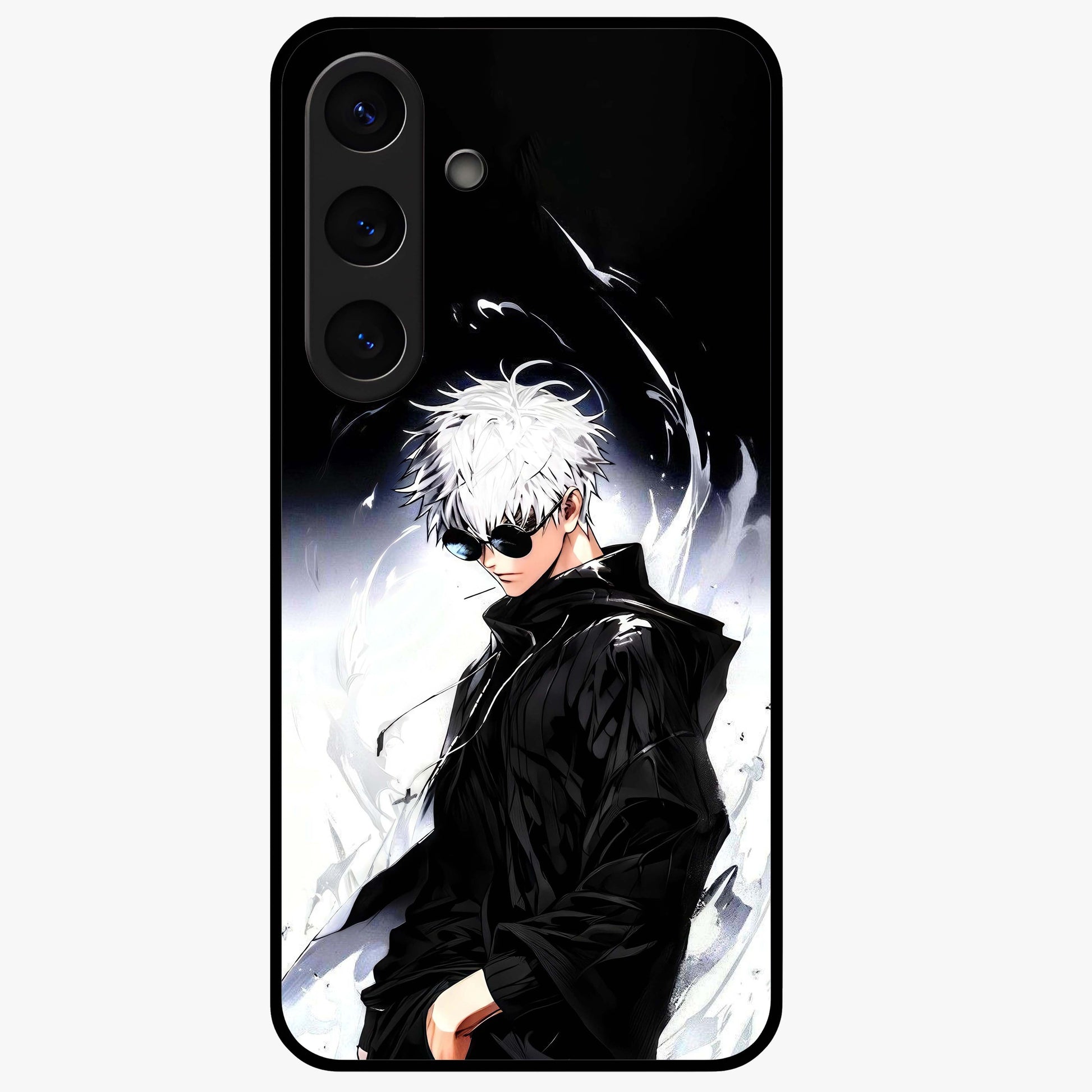 Limitless Shadow King Glass Case showing flat back view with powerful shadow warrior artwork and glossy glass finish.