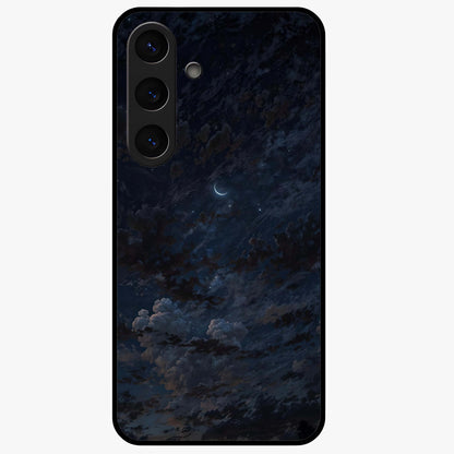 Lunar Veil Silence Glass Case showing flat back view with mystical moon veil artwork and glossy glass finish.