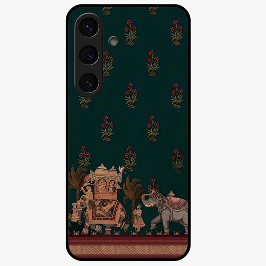 Macmerise Glass Case showing flat back view with stylish modern artwork and glossy glass finish.